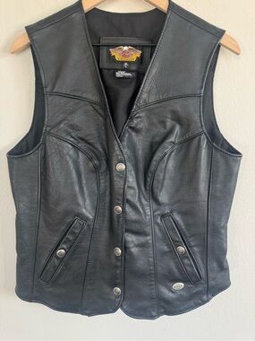 Harley-Davidson Women's Black Genuine Leather Motorcycle Vest USA Made Large